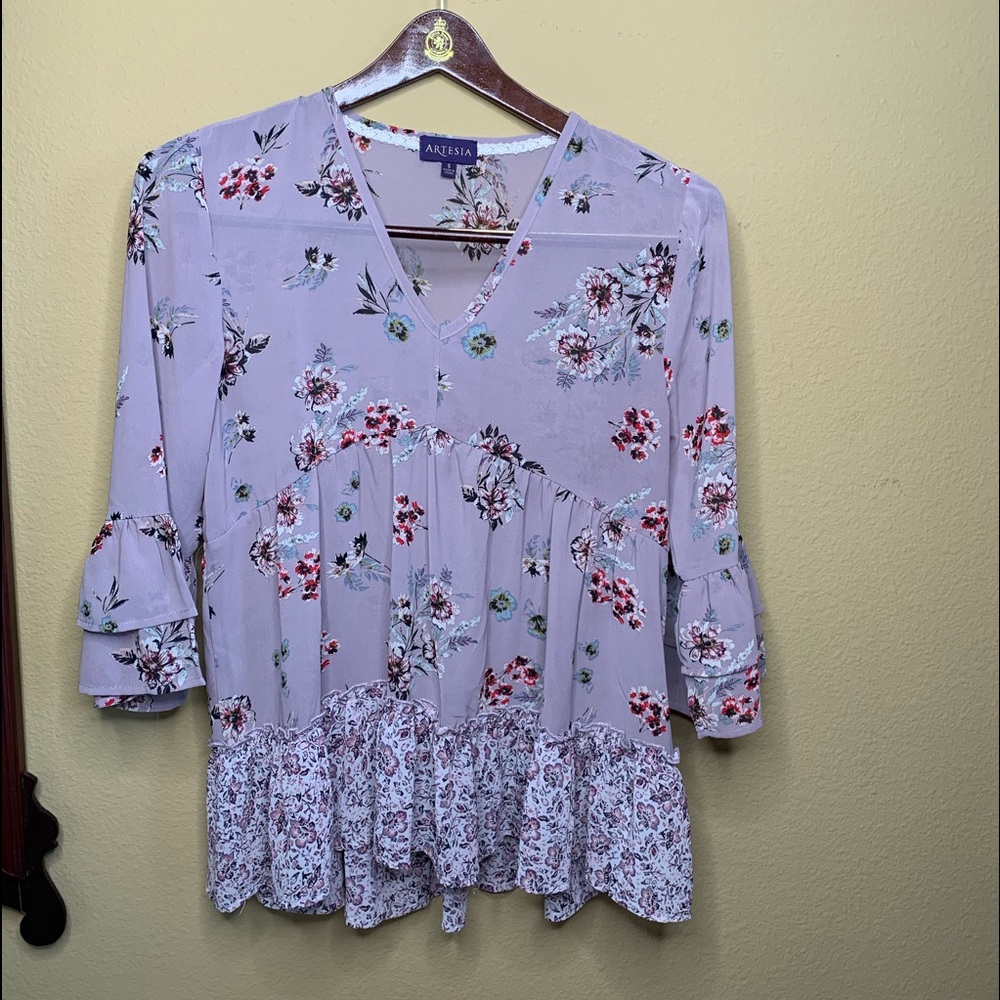 Artesia Purple Floral Long Sleeve Blouse